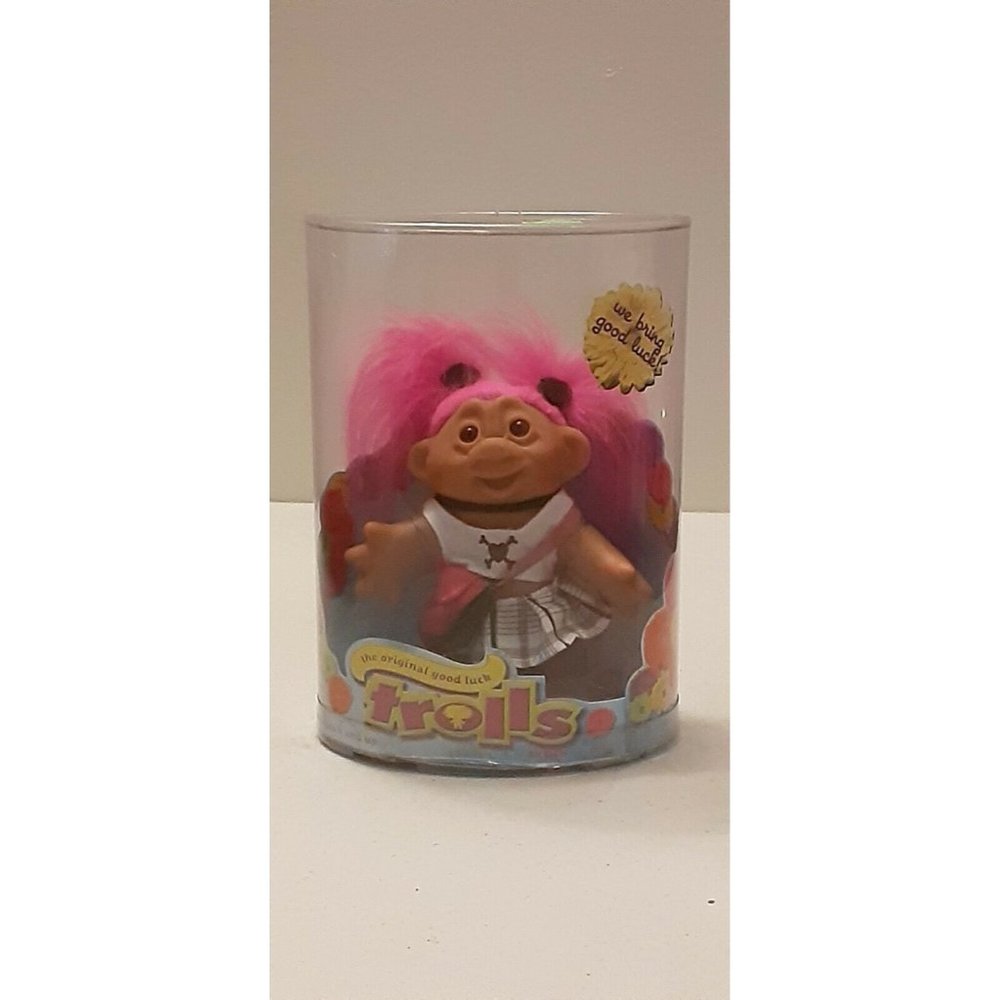 Original Good Luck Troll Jakks Doll 2006 63800 Pink Skull Plaid Dress New